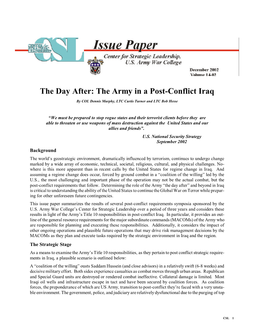  The Day After: The Army in a Post-Conflict Iraq