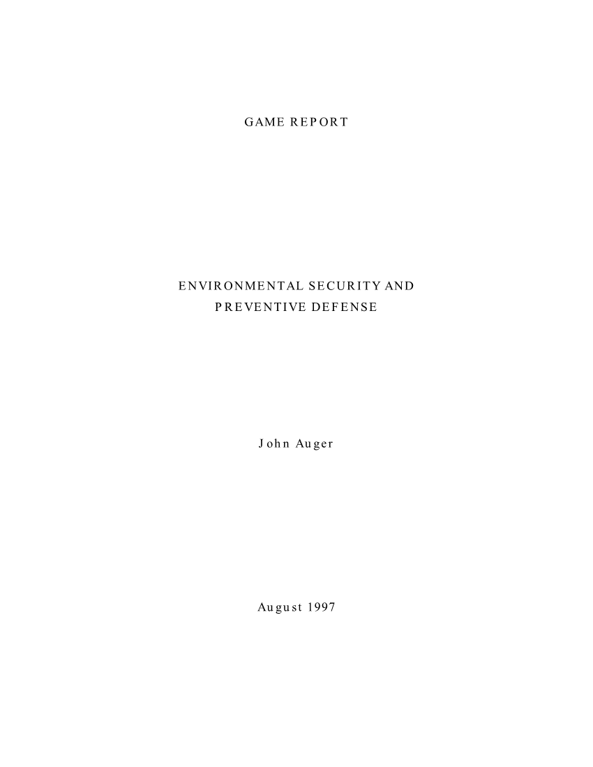  Environmental Security and Preventative Defense