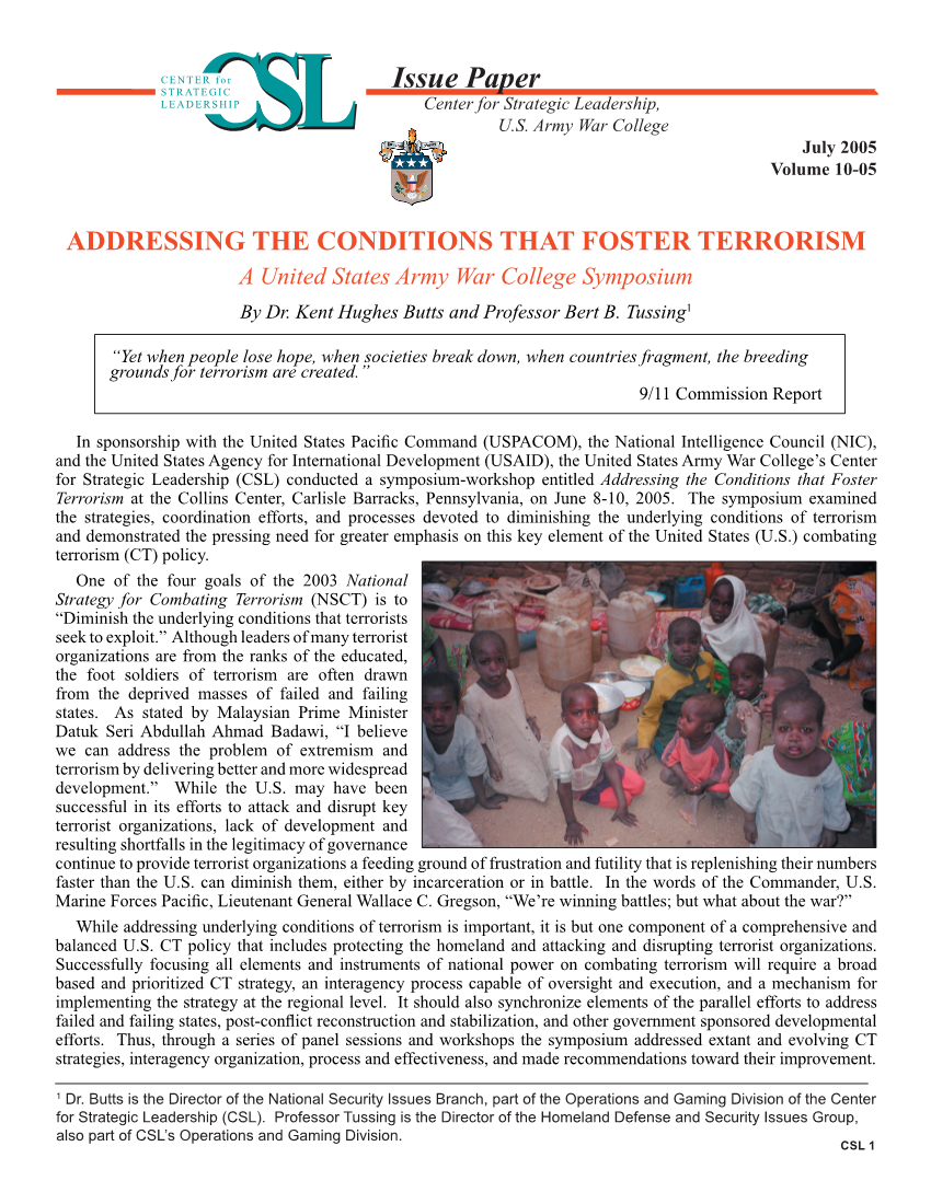  U.S. Pacific Command Combating Terrorism Symposium: Addressing the Underlying Conditions of Terrorism