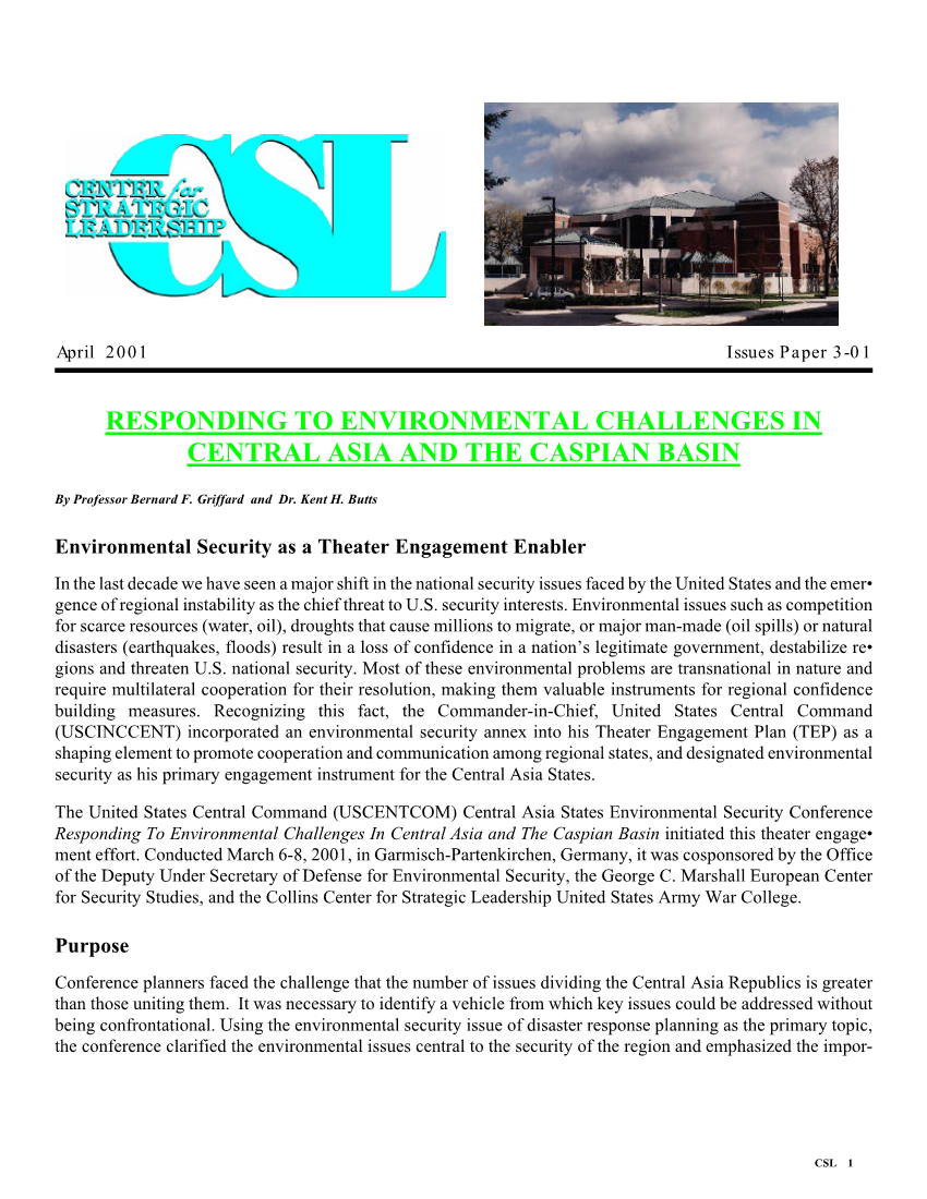  Responding to Environmental Challenges in Central Asia and the Caspian Basin (Summary)