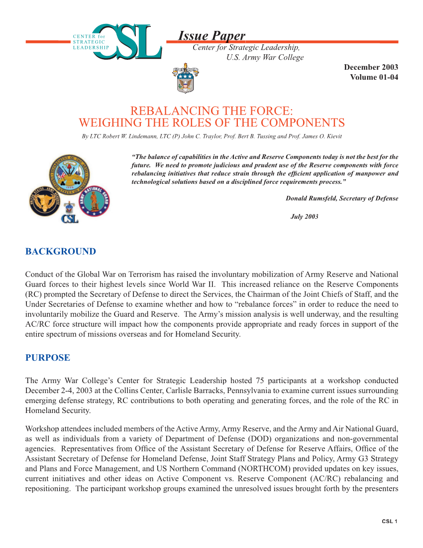  Rebalancing the Force: Weighing the Roles of the Components