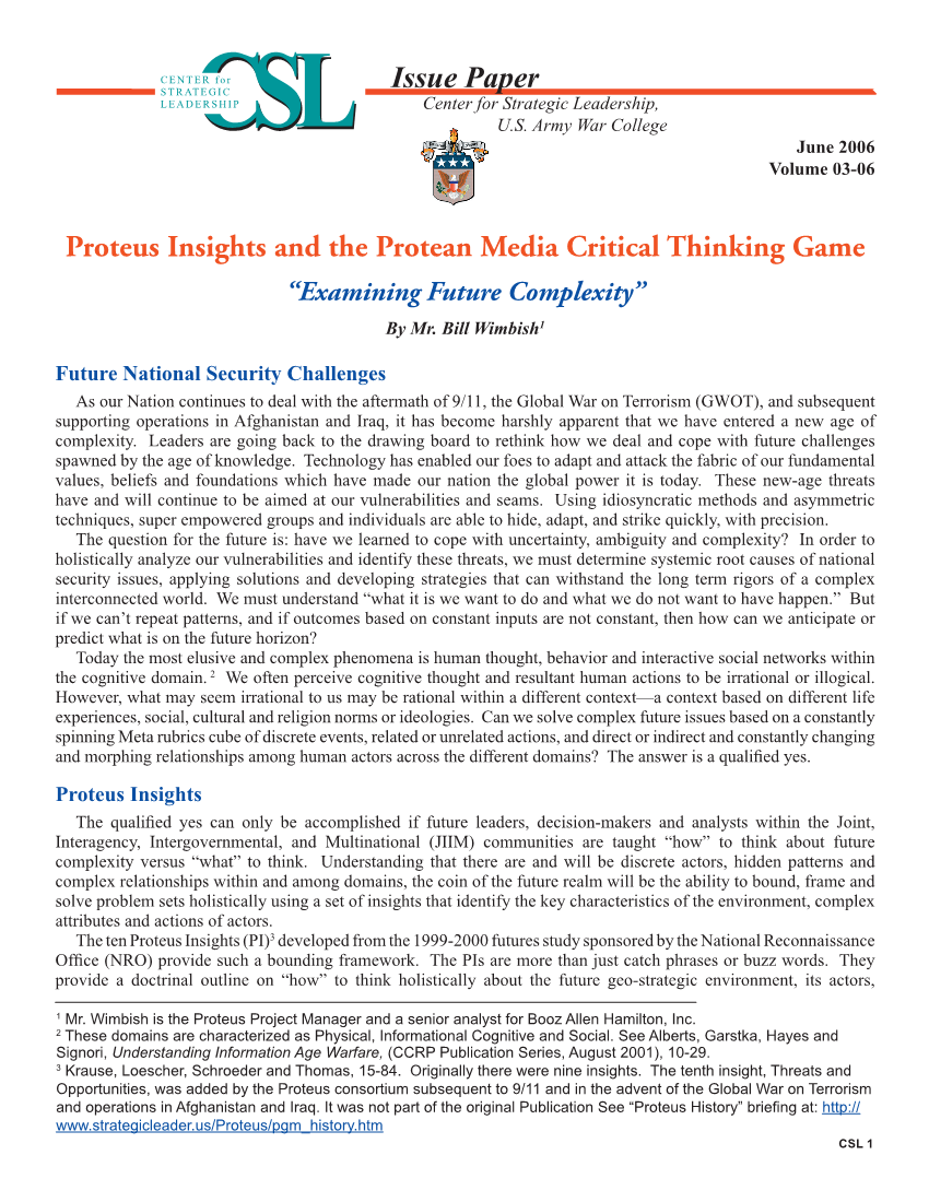  Proteus Insights and the Protean Media Critical Thinking Game