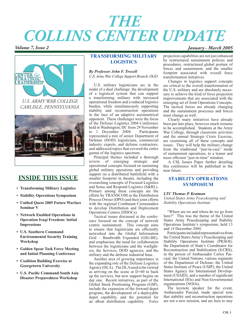  The Collins Center Update Volume 7, Issue 2: January-March 2005