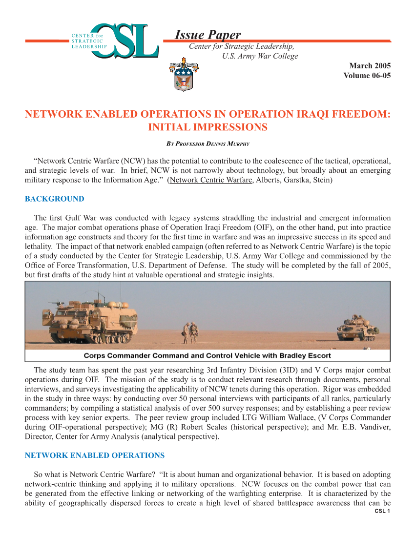  Network Enabled Operations in Operation Iraqi Freedom: Initial Impressions