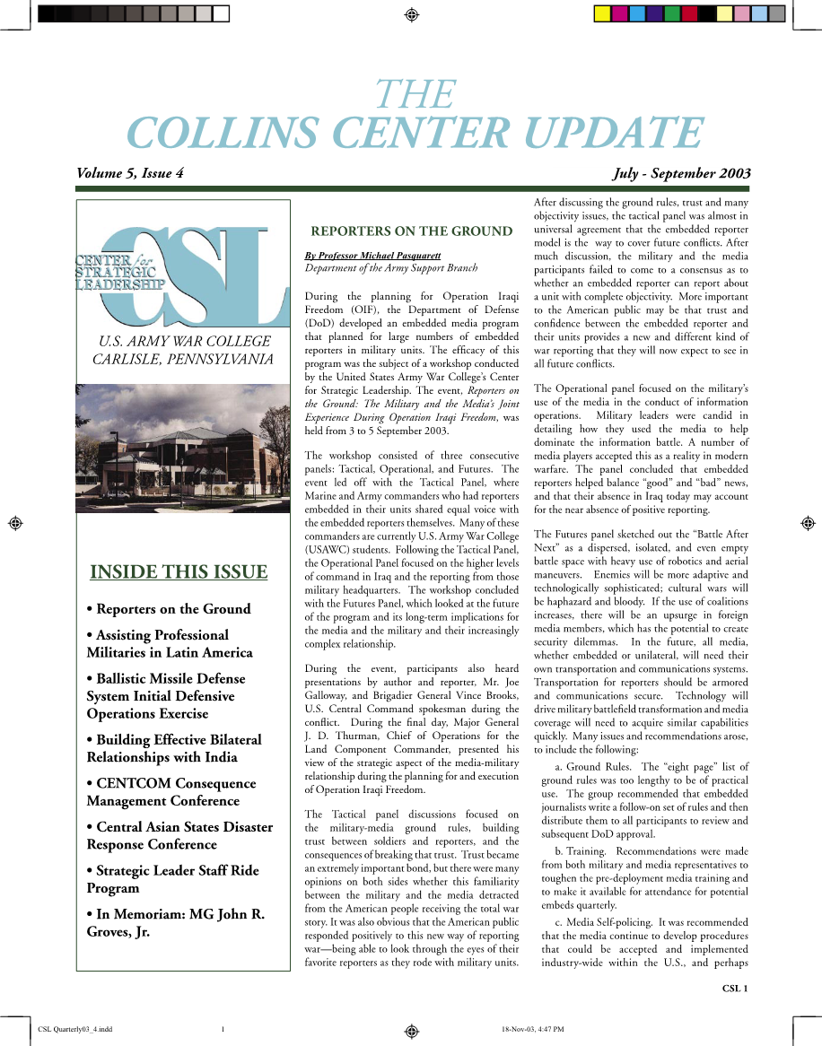  The Collins Center Update Vol 5, Issue 4: July - September 2003