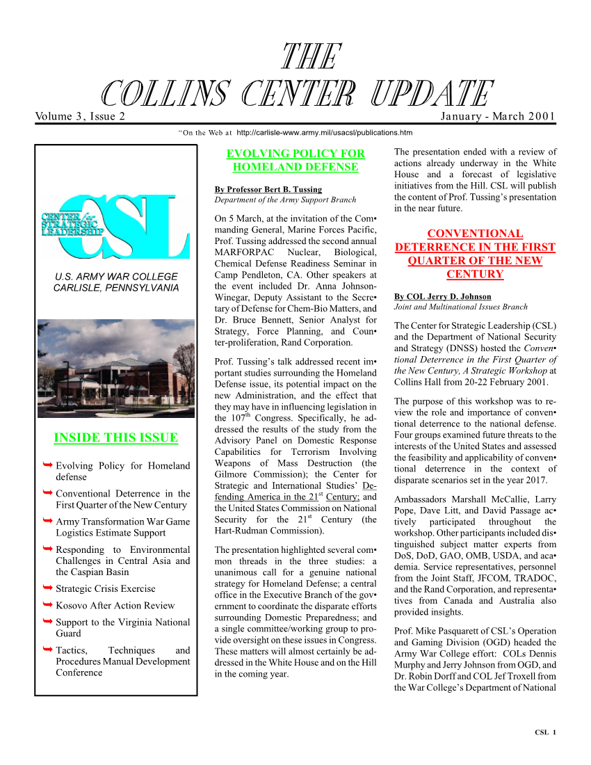  The Collins Center Update Vol 3, Issue 2: January-March, 2001
