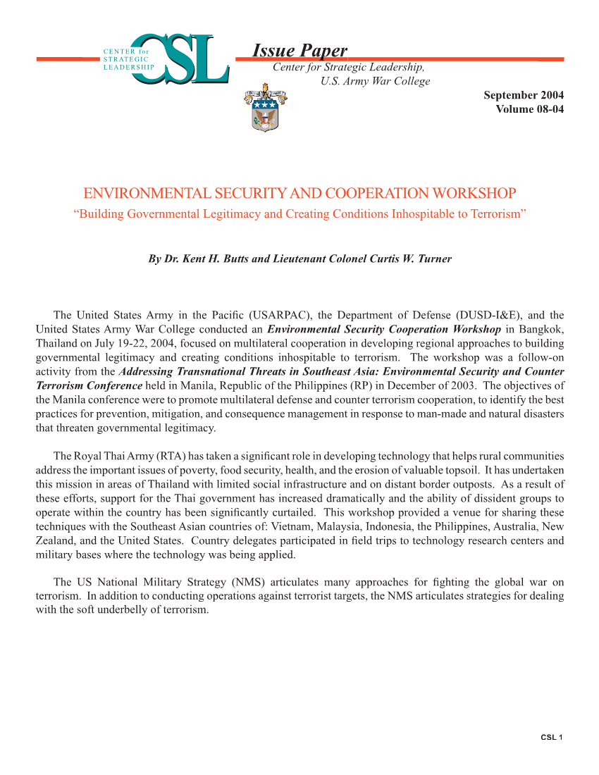  Environmental Security and Cooperation Workshop