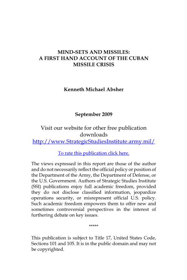  Mind-Sets and Missiles: a First Hand Account of the Cuban Missile Crisis