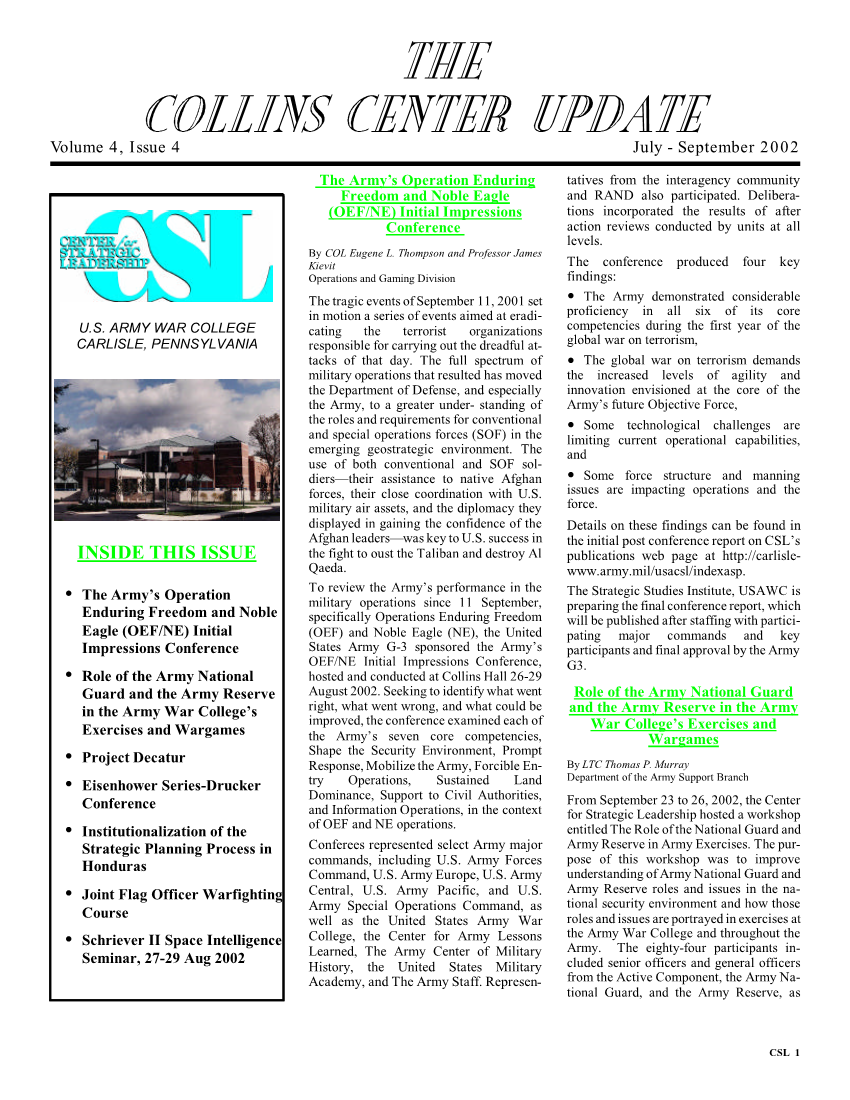  The Collins Center Update Vol 4, Issue 4: July-September, 2002