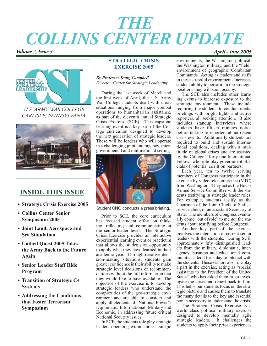  The Collins Center Update Volume 7, Issue 3: April-June 2005