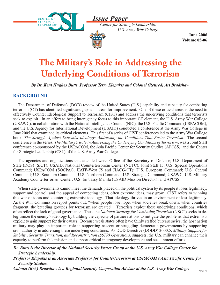  Military Role in Addressing the Underlying Conditions of Terrorism