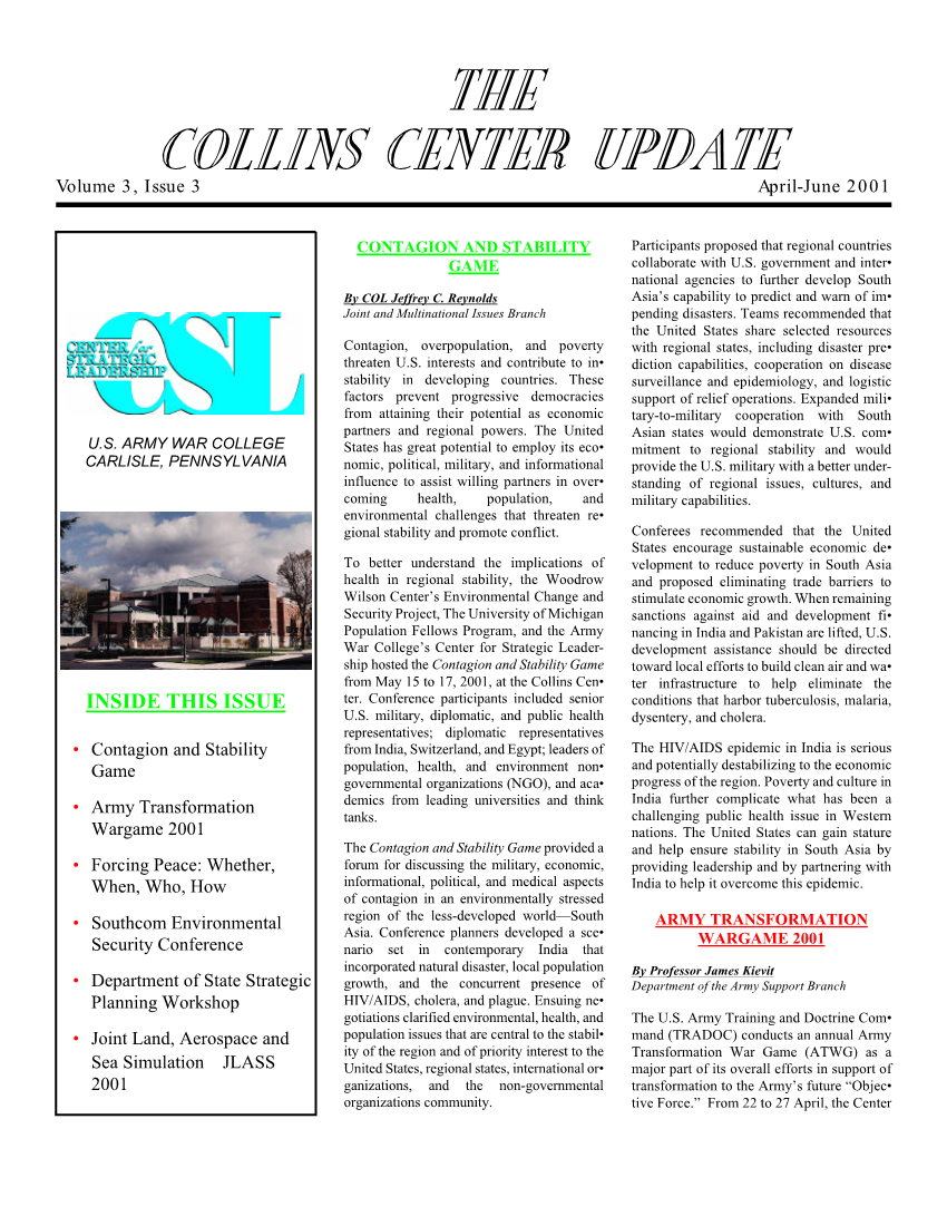  The Collins Center Update Vol 3, Issue 3: April-June, 2001