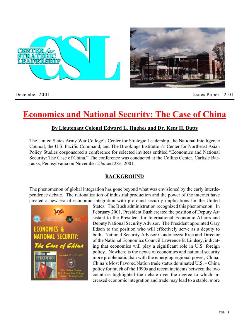  Economics and National Security: The Case of China