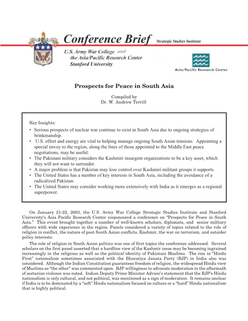  Prospects for Peace in South Asia