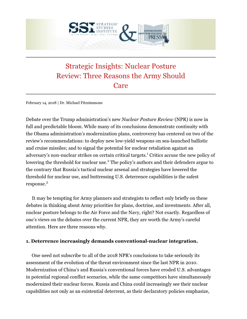  Strategic Insights: Nuclear Posture Review: Three Reasons the Army Should Care