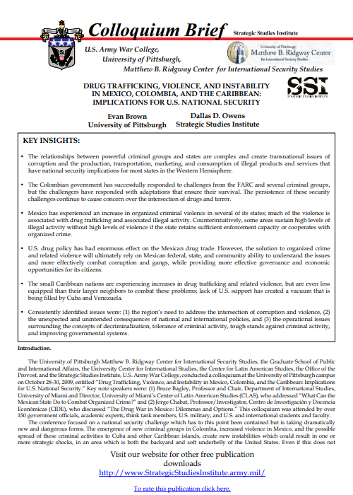  Drug Trafficking, Violence, and Instability in Mexico, Colombia, and the Caribbean: Implications for U.S. National Security