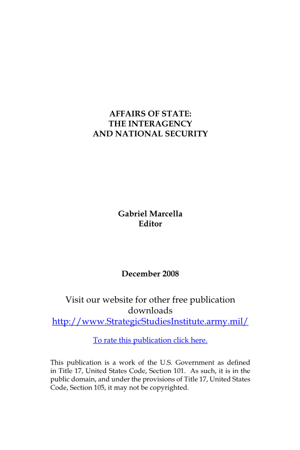  Affairs of State: The Interagency and National Security