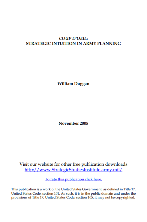  Coup D'Oeil: Strategic Intuition in Army Planning