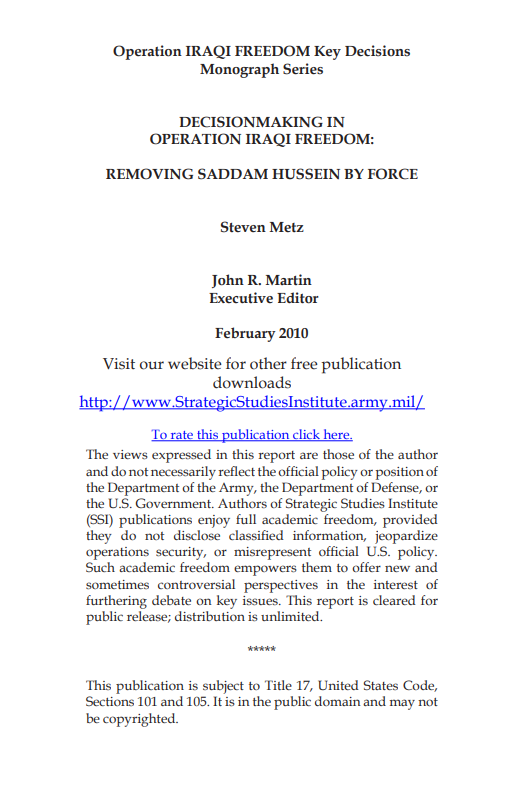  Decisionmaking in Operation IRAQI FREEDOM: Removing Saddam Hussein by Force