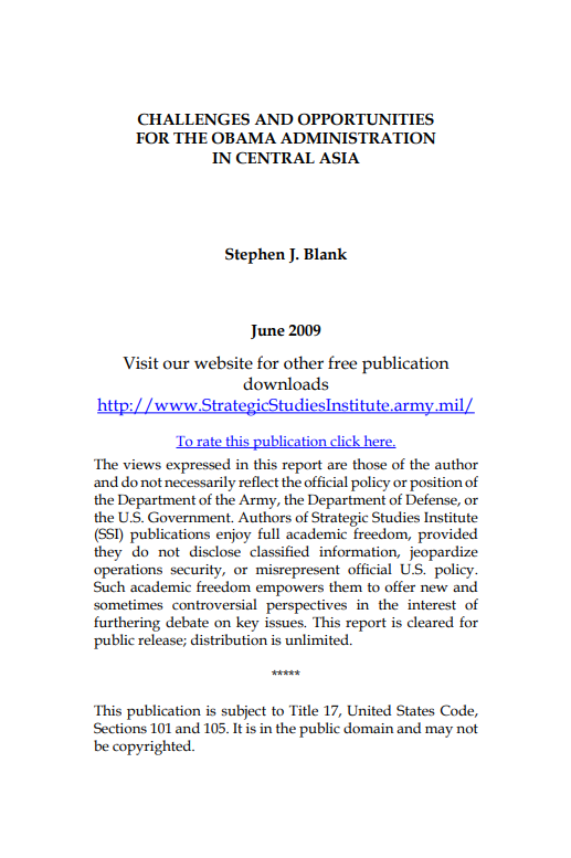  Challenges and Opportunities for the Obama Administration in Central Asia