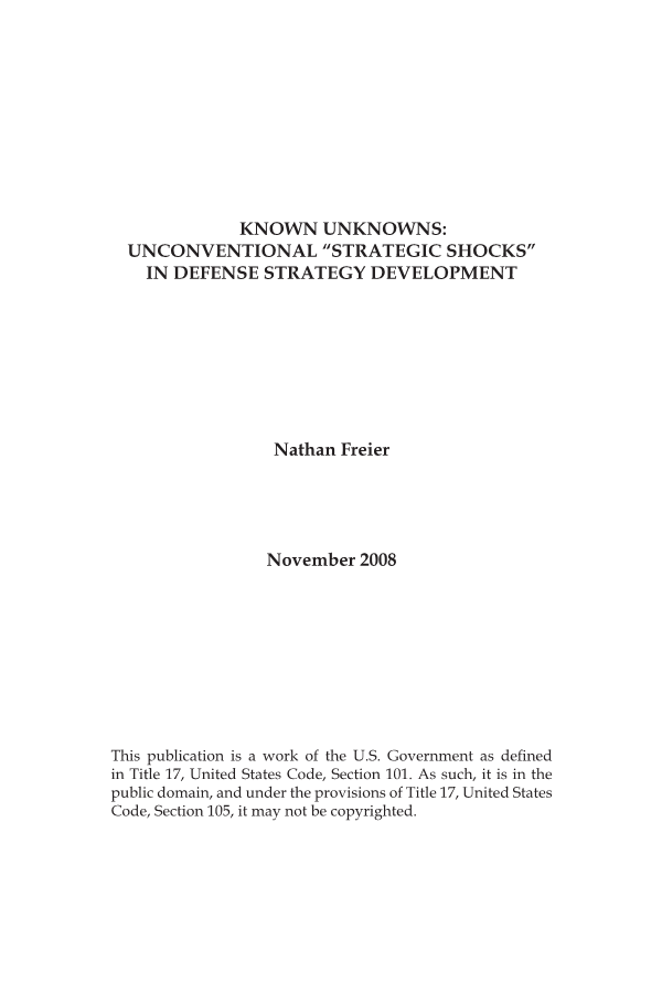 Known Unknowns: Unconventional "Strategic Shocks" in Defense Strategy Development