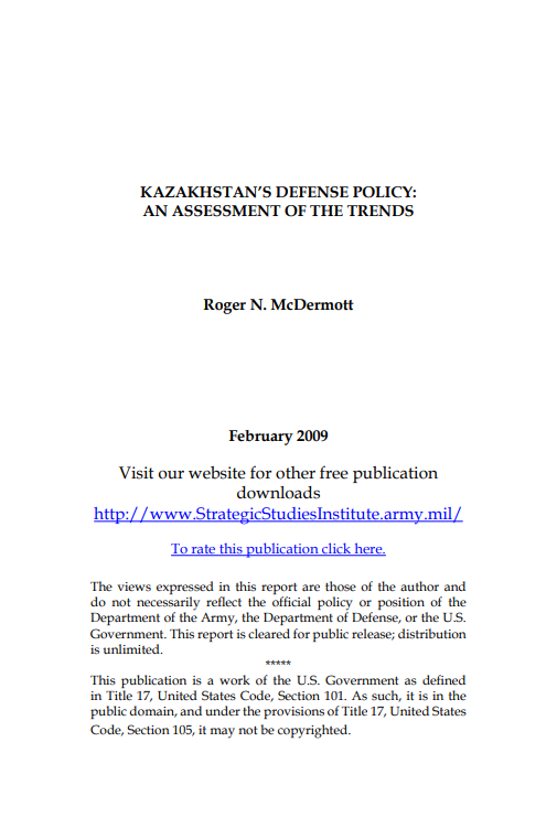  Kazakhstan's Defense Policy: An Assessment of the Trends