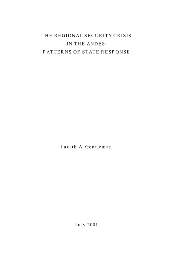  The Regional Security Crisis in the Andes: Patterns of State Response