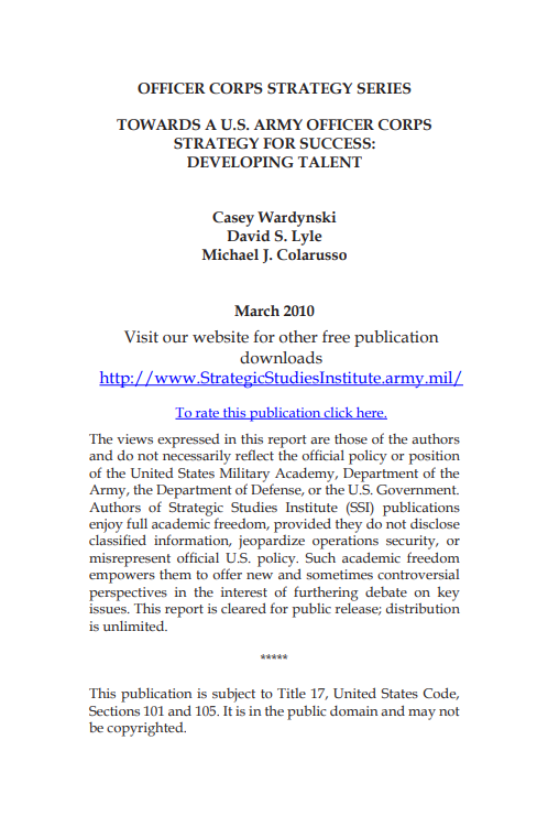  Towards a U.S. Army Officer Corps Strategy for Success: Developing Talent