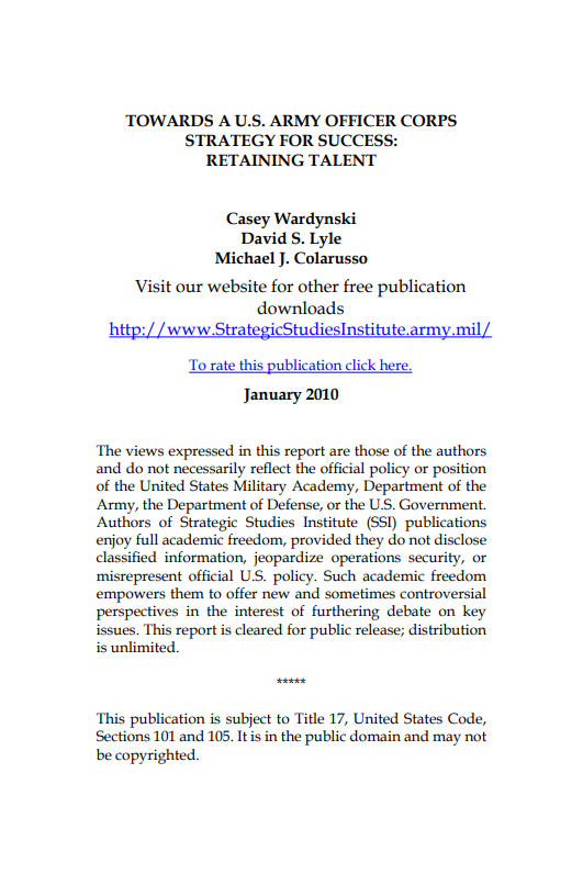  Towards a U.S. Army Officer Corps Strategy for Success: Retaining Talent