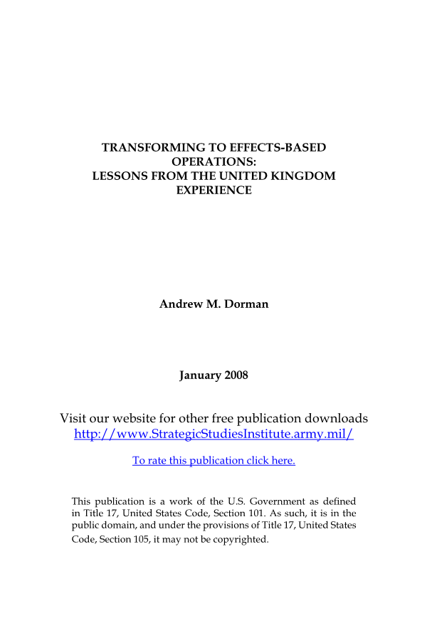  Transforming to Effects-Based Operations: Lessons from the United Kingdom Experience