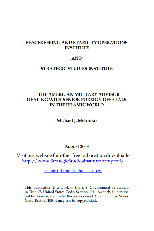  The American Military Advisor: Dealing with Senior Foreign Officials in the Islamic World