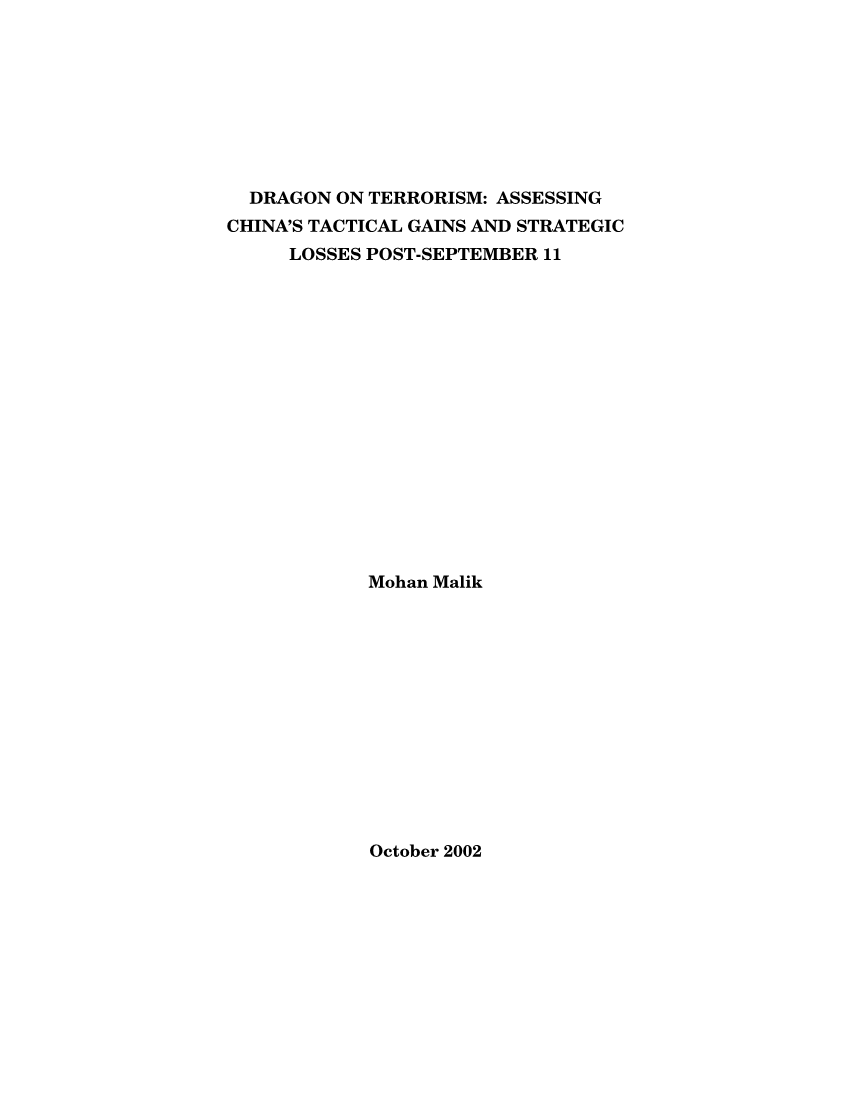  Dragon on Terrorism: Assessing China's Tactical Gains and Strategic Losses Post-September 11