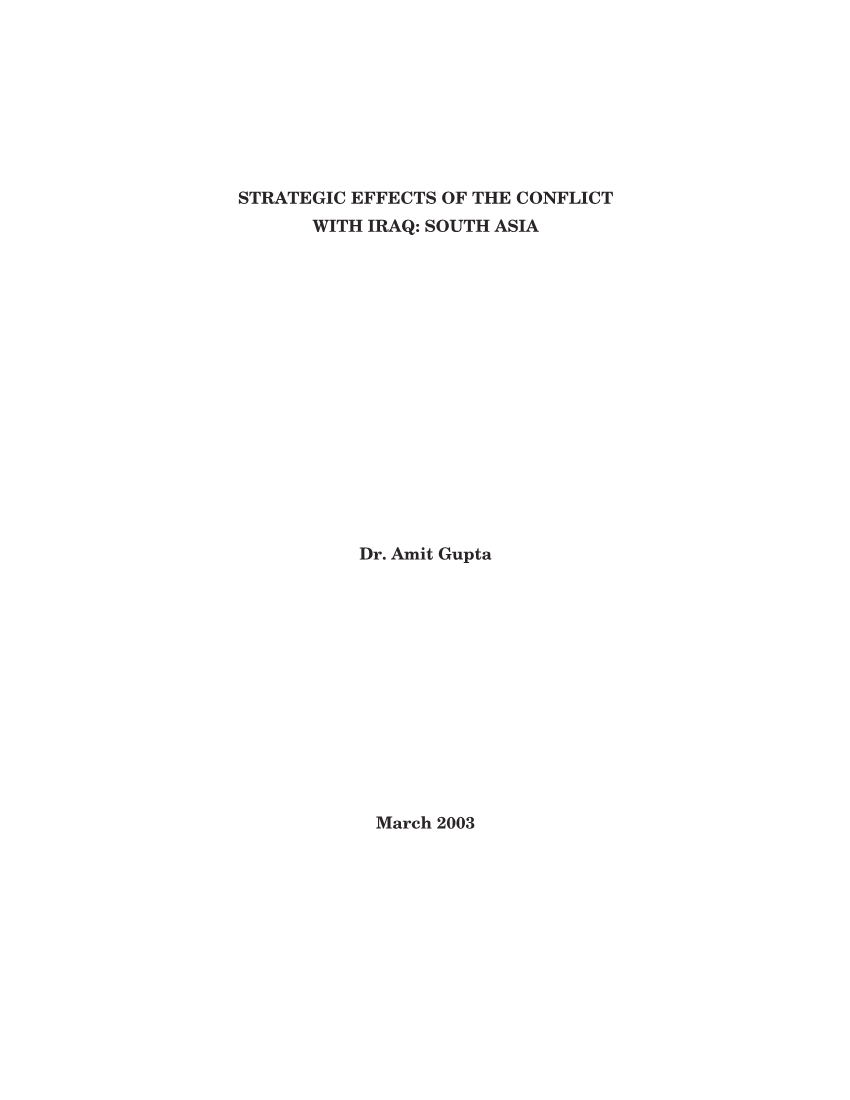  Strategic Effects of Conflict with Iraq: South Asia