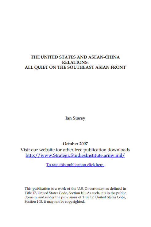  The United States and ASEAN-China Relations: All Quiet on the Southeast Asian Front