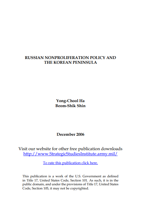  Russian Nonproliferation Policy and the Korean Peninsula