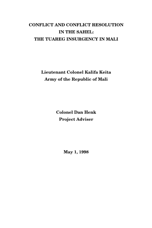  Conflict and Conflict Resolution in the Sahel: The Tuareg Insurgency in Mali