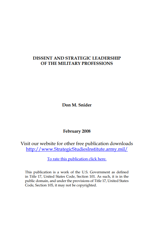 Dissent and Strategic Leadership of the Military Professions
