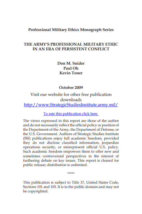  The Army's Professional Military Ethic in an Era of Persistent Conflict