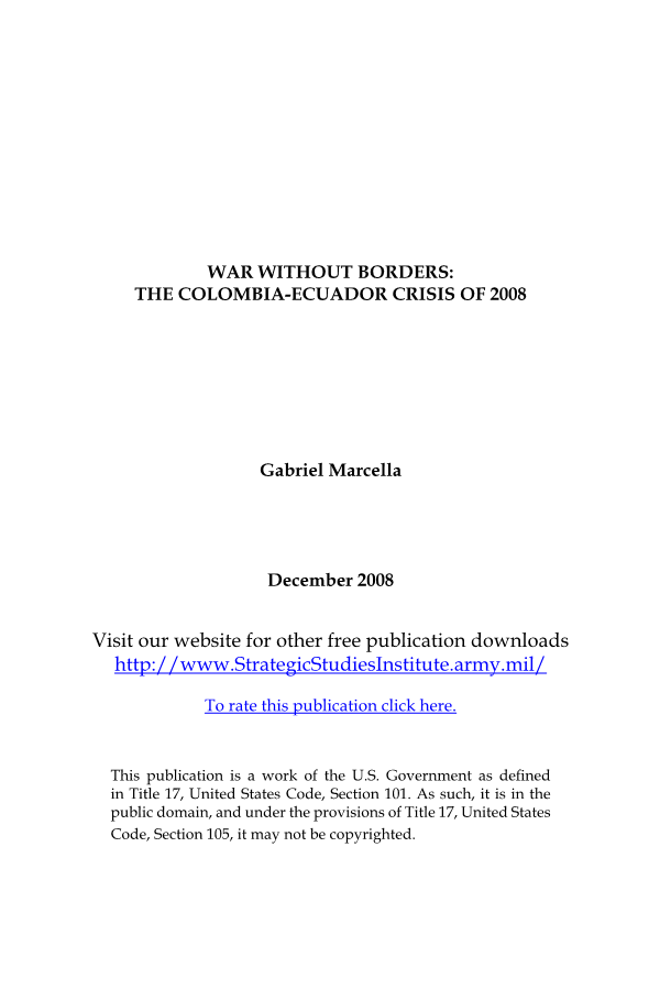  War without Borders: The Colombia-Ecuador Crisis of 2008