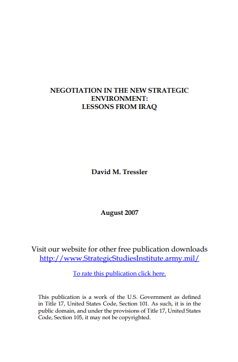  Negotiation in the New Strategic Environment: Lessons from Iraq