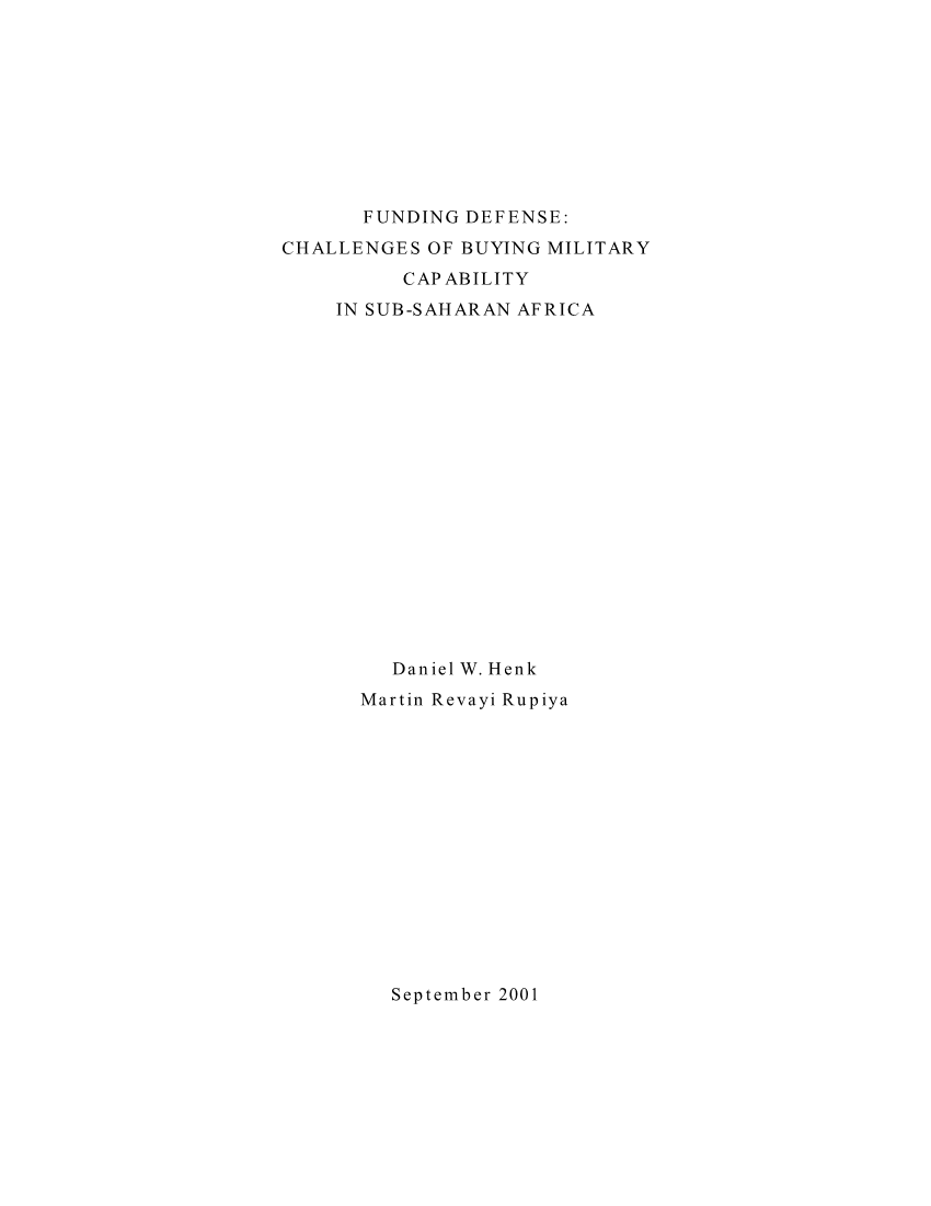  Funding Defense: Challenges of Buying Military Capability in Sub-Saharan Africa