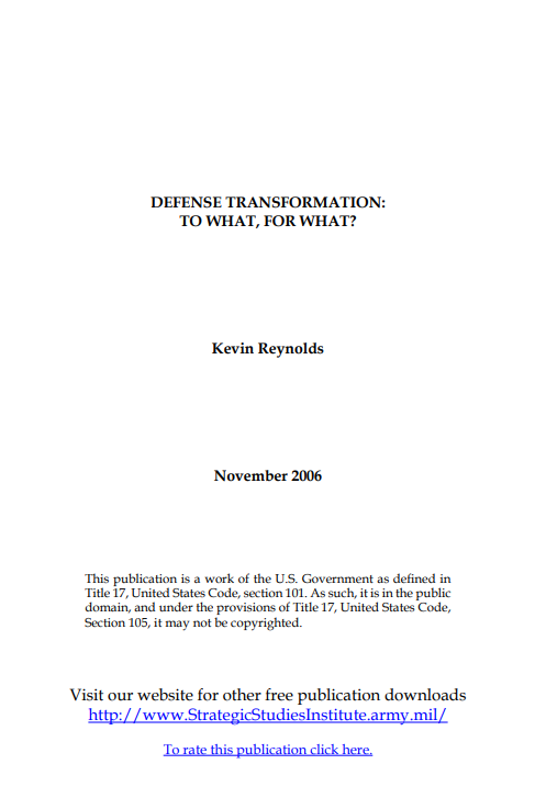  Defense Transformation: To What, For What?