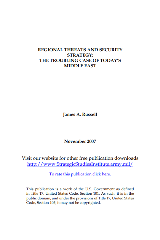  Regional Threats and Security Strategy: The Troubling Case of Today's Middle East