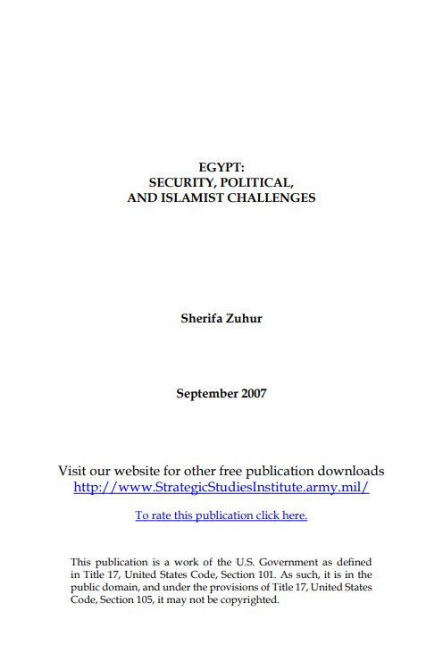  Egypt: Security, Political, and Islamist Challenges