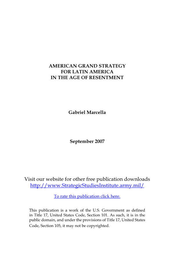  American Grand Strategy for Latin America in the Age of Resentment