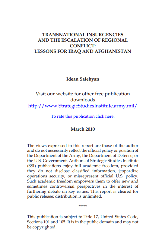 Transnational Insurgencies and the Escalation of Regional Conflict: Lessons for Iraq and Afghanistan