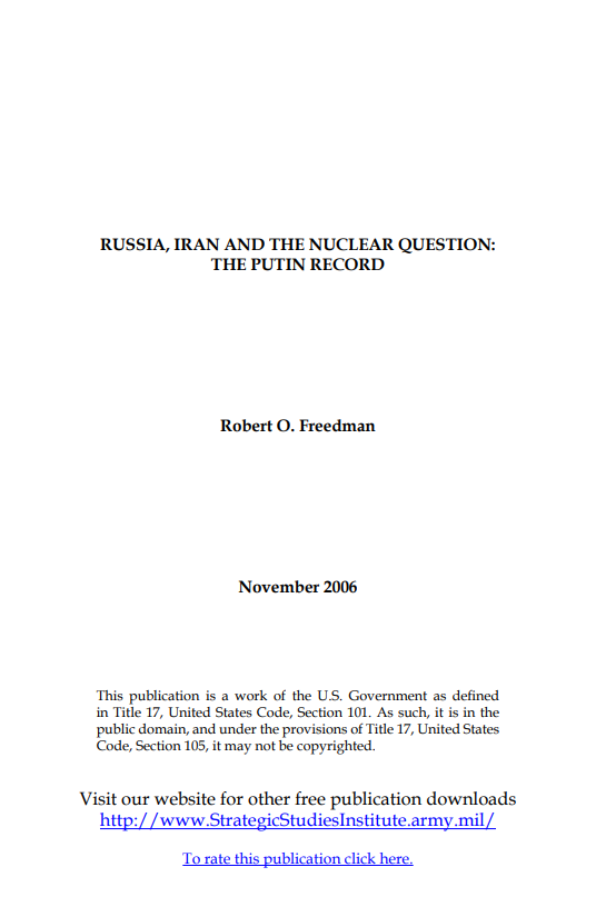  Russia, Iran, and the Nuclear Question: The Putin Record