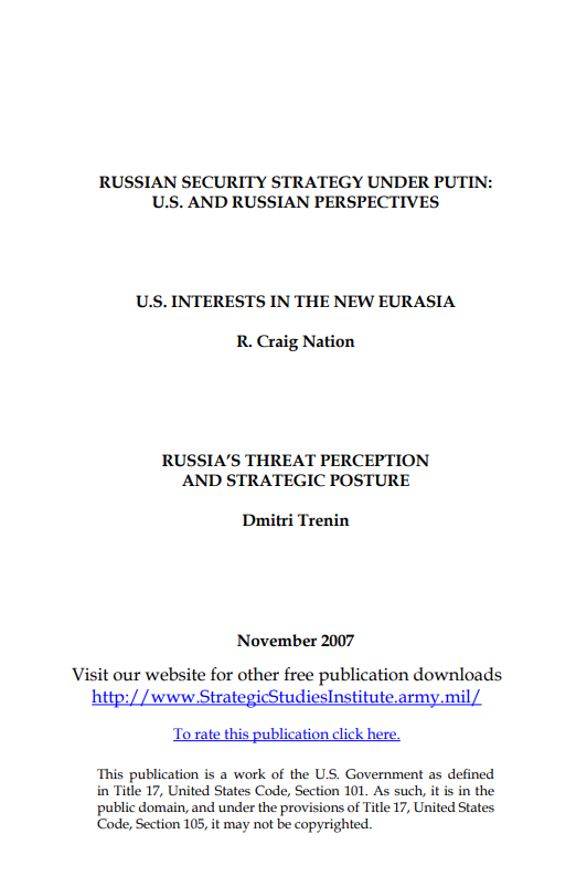  Russian Security Strategy under Putin: U.S. and Russian Perspectives
