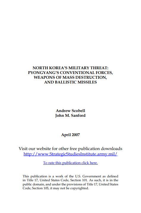  North Korea's Military Threat: Pyongyang's Conventional Forces, Weapons of Mass Destruction, and Ballistic Missiles