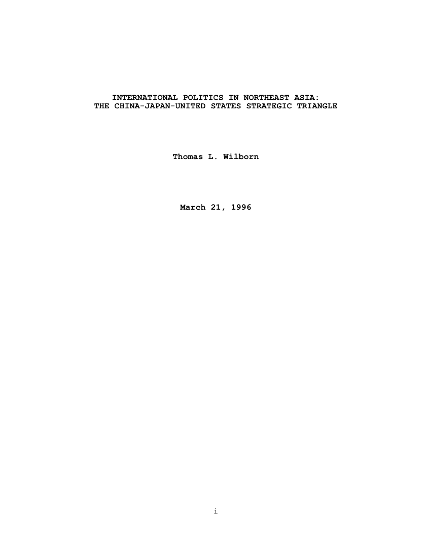  International Politics in Northeast Asia: The China-Japan-United States Strategic Triangle